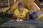 RedBird eating a funnel cake